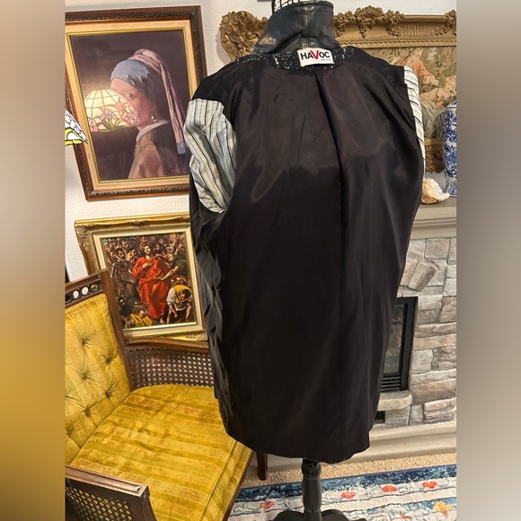 Vtg Coat Leather Lapel Havoc Black Tweed Coat Women’s 10 - Picture 3 of 9